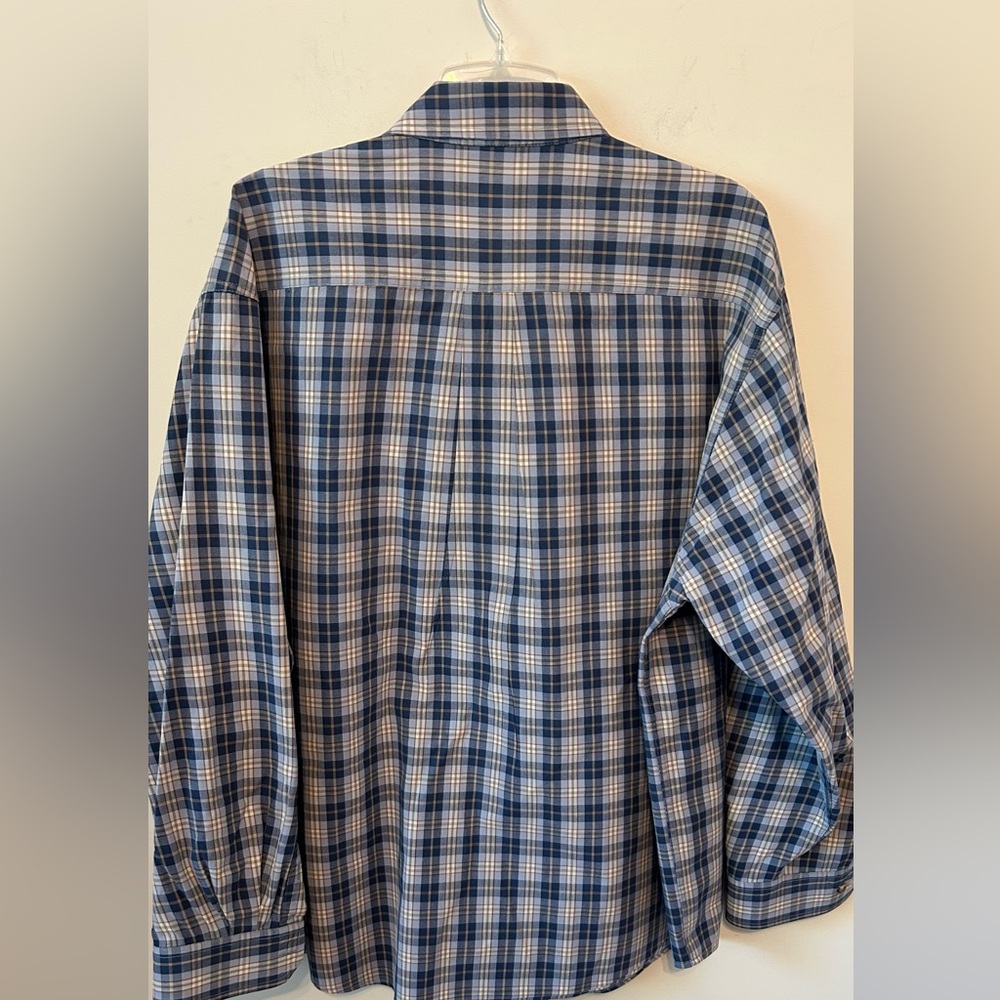 Mens Carhartt Shirt 2XL Button Down Blue Plaid LS 100% Cotton Leather Pocket Tag - Picture 4 of 6